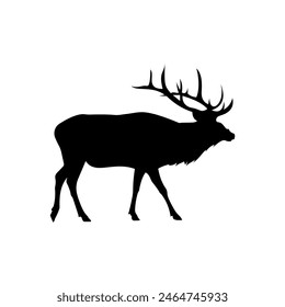 Elk or moose silhouette, solid icon vector. Elk icon. Livestock concept. Moose sign on white background. Elk meat badge. Part of my game meat illustration collection. Hunt. Hunting