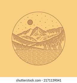 Elk Mountain Colorado in mono line art design for badge, sticker, patch, t shirt design, etc