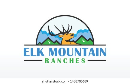 Elk Mountain Ranches Agriculture Logo Design Vector Icon Symbol Illustration.