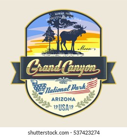 Elk, national Park, Grand Canyon, illustration, vector