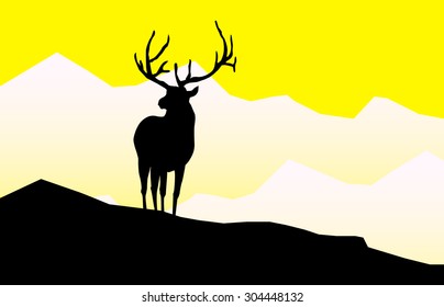 Elk Silhouette On Mountain