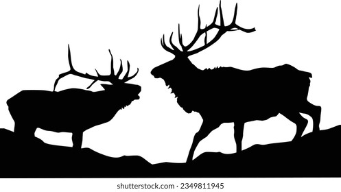 Elk Silhouette set vector on nature.