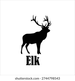 Elk Silhouette Vector Illustration Isolated on White Background