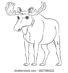 The elk is standing. Coloring Page vector. Coloring book anti-stress for adults and children. Black and white.