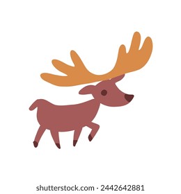 Elk vector cartoon illustration isolated on white background, Simple flat symbol, Moose silhouette icon, decorative mammal sign for design zoo alphabet, travel advertising, protection of animal