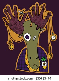 elk vector crazy hipster with different objects in the horns