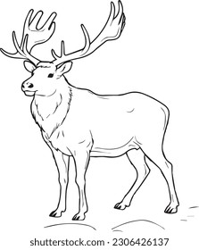 Elk: vector line art cartoon style for coloring