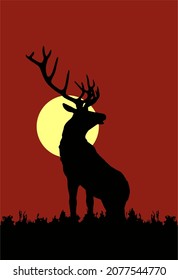 elk vector on a sunset silhouette