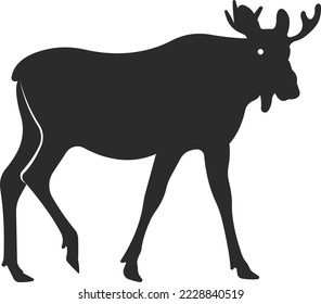 Elk wild animal. Black and white silhouette of an animal. Vector illustration.
