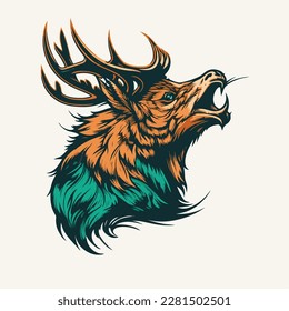 Elk or wild animal roaring muzzle for sport team mascot. Vector isolated flat icon of wildcat Elkpredator symbol for blazon, badge or hunting nature adventure club. 