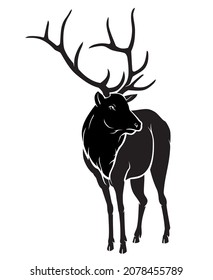 Elk, Winter Animal Front View Silhouette