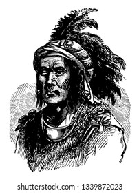 Elkswatawa the Prophet he was a Native American religious and political leader vintage line drawing or engraving illustration