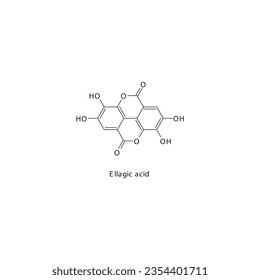 Ellagic acid flat skeletal molecular structure Keratolytic agent drug used in hyperpigmentation treatment. Vector illustration.