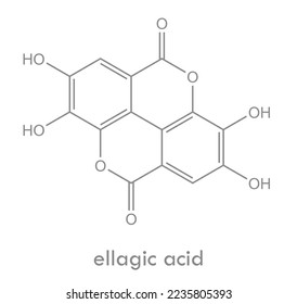 Estructura del ácido Ellagic. Molécula de un polifenol que se encuentra en muchas frutas y verduras.