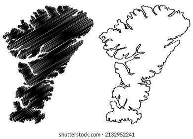 Ellesmere island (Canada, Nunavut Province, North America, Queen Elizabeth Islands) map vector illustration, scribble sketch Umingmak Nuna map