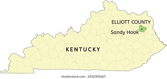 Elliott County and city of Sandy Hook location on Kentucky state map