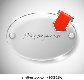 Ellipce advertising glass board with red paper arrow. Place your text