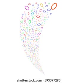 Ellipse Bubble random fireworks stream. Vector illustration style is flat bright multicolored iconic symbols on a white background. Object fountain organized from scattered design elements.