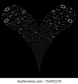 Ellipse Bubble salute stream. Vector illustration style is flat white iconic ellipse bubble symbols on a black background. Object fountain constructed from random symbols.
