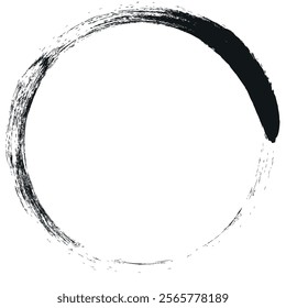 Ellipse Circle ink brush stroke effect on white background, Japanese calligraphy circle paint brush Buddhism sign symbol, vector illustration illuminated.	