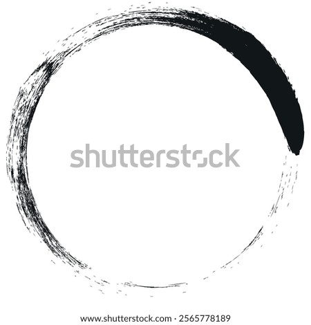 Ellipse Circle ink brush stroke effect on white background, Japanese calligraphy circle paint brush Buddhism sign symbol, vector illustration illuminated.	