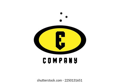 ellipse E alphabet bold letter logo with dots. Creative template design for business and company in black and yellow