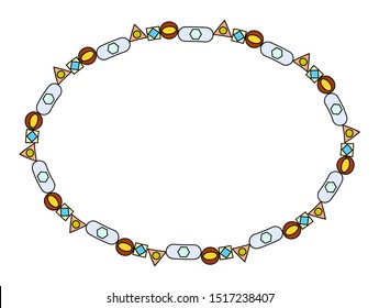 ellipse frame with cheerful colors, full color frame, kids theme frame, holiday theme frame with isolated white background.