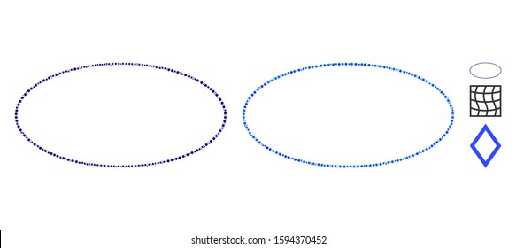 Ellipse frame composition of circle elements in variable sizes and color hues, based on ellipse frame icon. Vector circle elements are united into blue illustration.