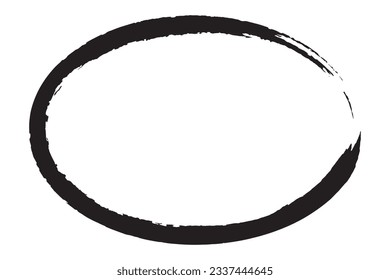 Ellipse frame form, grunge design element with distress texture. Black brush stroke.
Vector illustration isolated on white background. 