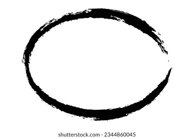 Forma de marco elipse, elemento de diseño grunge con textura de distrés. Golpe de pincel negro. Ilustración vectorial aislada en fondo blanco. 