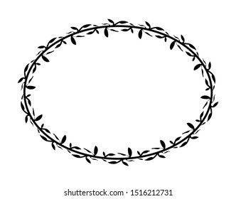 ellipse frame ornament plant or flower, floral frame, oval frame, vintage style frame with black isolated white background.