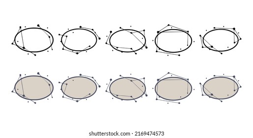 Ellipse geometrische Rahmen in handgezeichnet Stil. Abstrakte Vorlagen für Titel oder Inschriften, Satz von Formen aus Linien und Punkten.