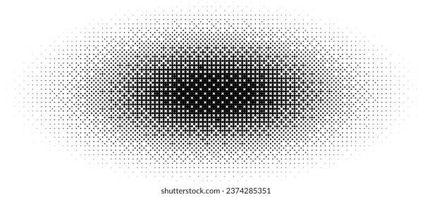 Ellipse halftone gradient texture. Dotted oval pattern background. Abstract 8 bit faded pop art wallpaper. Vanishing spotted pixelated design backdrop for banner, poster, flyer, cover. Vector bitmap svg
