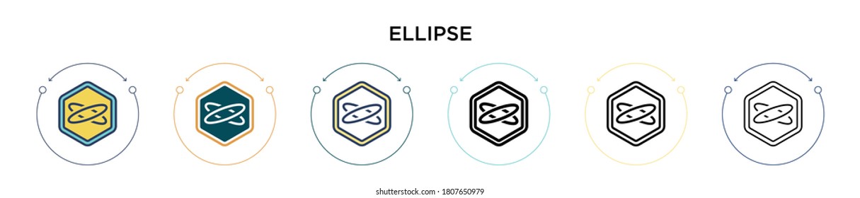 Ellipse icon in filled, thin line, outline and stroke style. Vector illustration of two colored and black ellipse vector icons designs can be used for mobile, ui, web