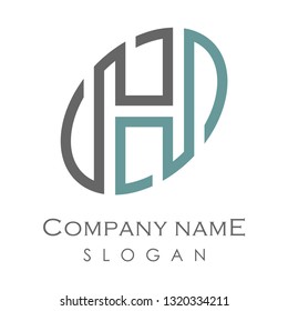 ellipse letter H vector logo template skew mode