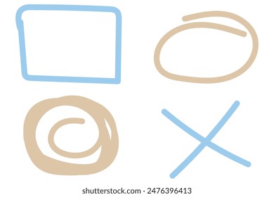 Ellipse pencil doodles for highlights. Black pen oval sketches. Marker circle doodles. Set of hand drawn horizontal circles isolated on white background. Realistic vector.