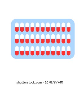 Ellipse pills in blister package isolated. Flat style. Antibiotic therapy. Medicament vitamins. Pneumonia and coronavirus treatment. Tablet drugs. Health care and pharmacy. Web design. Medicine