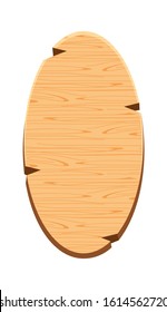 ellipse plank for signage isolated on white, wood sign oval shape, empty wooden signpost for copy space, round wooden for message text, wood plank brown old, wood frame cartoon style, vector