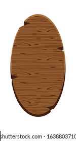 ellipse plank for signage isolated on white, wood sign oval shape, empty wooden signpost for copy space, round wooden for message text, wood plank dark brown, wood frame cartoon style, vector