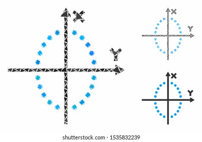Ellipse plot composition of inequal parts in different sizes and color tinges, based on ellipse plot icon. Vector raggy parts are grouped into collage. Ellipse plot icons collage with dotted pattern.