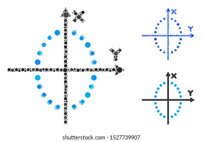 Ellipse plot composition of small circles in various sizes and color tinges, based on ellipse plot icon. Vector small circles are organized into blue composition.
