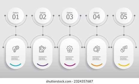 ellipse and round circle steps timeline infographic element report background with business line icon 5 steps for any business-related presentation or publication vector illustration