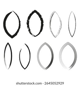 Ellipse set vector. Drop shape bundle. Abstract black outlines. White background concept