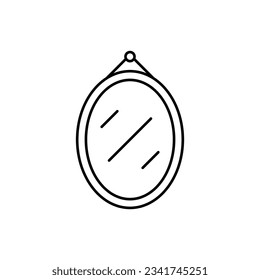 Ellipse shape wall frame mirror reflection line icon. Coloring book for children. Vector illustration in outline style.