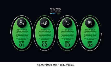 Ellipse stroke line green and black design 4 steps can present interesting information and explain steps or ideas. vector infographic.