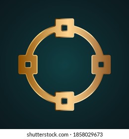 Ellipse tool vector icon. Gradient gold metal with dark background