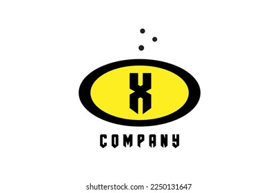 ellipse X alphabet bold letter logo with dots. Creative template design for business and company in black and yellow