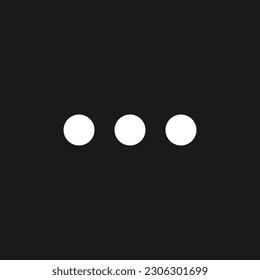 Ellipsis dark mode glyph ui icon. Menu. Simple filled line element. User interface design. White silhouette symbol on black space. Solid pictogram for web, mobile. Vector isolated illustration