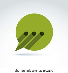 Ellipsis punctuation, analyze and conversation symbol, text message concept. Vector green speech bubble with dots. 