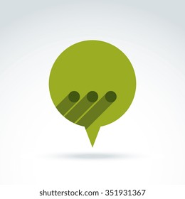 Ellipsis punctuation, analyze and conversation symbol, text message concept. Vector green speech bubble with dots. 